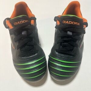 Kids Soccer Cleats- Black with Green and Orange Highlights